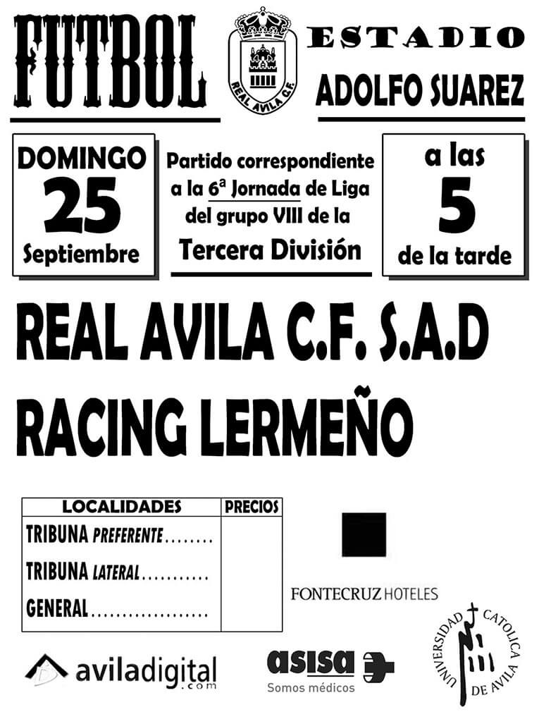 Cartel Real Ávila vs Racing Lermeño